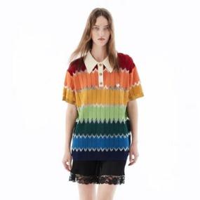 컬러풀 디자인 니트 반팔티 반바지 세트   colorful design knit short-sleeved T-shirt shorts set