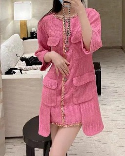 여성 심플 핑크 세련된 자켓 드레스    C. Women&#039;s Simple Pink Sophisticated Jacket Dress