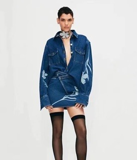 데일리 패션 꽃무늬 카라 청자켓 앤 청치마 세트   Daily Fashion Flower-Patterned Collar Jean Jacket and Jean Skirt Set