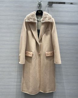 여성 털카라 디자인 베이지 롱자켓   Women&#039;s Fur Collar Design Beige Long Jacket