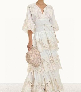 여성 레이스 디자인 화이트 롱드레스   Women&#039;s lace design white long dress
