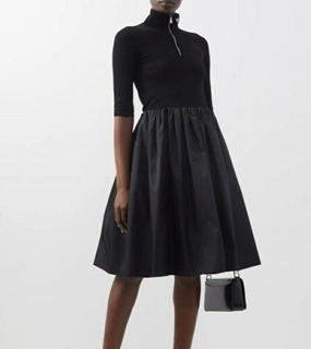 지퍼 하이넥 리나일론 미니 드레스   Zipper High-Neck Linen Mini Dress