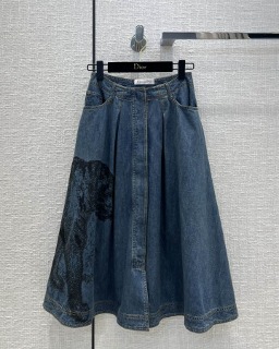심플 프린트 디자인 청 롱스커트   simple print design denim long skirt