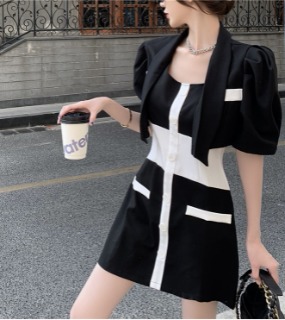 퍼프 슬리브 반팔 자켓 &amp; 민소매 원피스    G. Puff sleeve short-sleeved jacket &amp; sleeveless dress