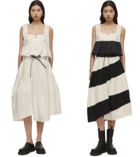 스퀘어 찡 민소매 &amp; 스트라이프 언발 스커트 세트    J. square Jing sleeveless &amp; striped unbalanced skirt set