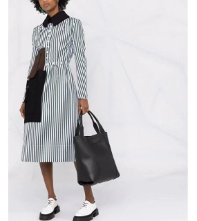 울 포켓 배색 스트라이프 셔츠 원피스     M. Wool pocket colored stripe shirt dress