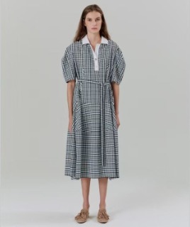 허리 스트랩 체크 반팔 원피스    ﻿ G. Waist strap checkered short-sleeved dress