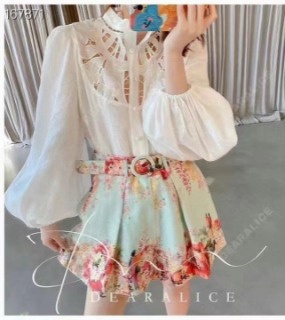 시스루 와이셔츠 앤 플라워 미디 스커트        P. see-through dress shirt and flower midi skirt