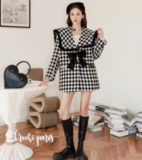 빅 리본 체크무늬 케이프 미니 드레스      M. Big ribbon check pattern cape mini dress