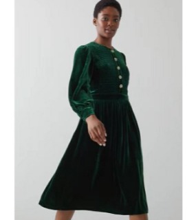 A라인 버튼 그린 벨벳 드레스      D. A line Button Green Velvet Dress