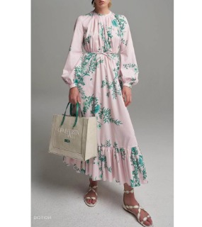 그린&amp;핑크 퍼프 롱 드레스     D. Green &amp; pink puffed long dress