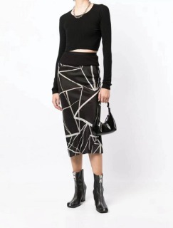 심플 블랙 아트 프린트 미디 스커트   simple black art print midi skirt