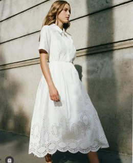 여성 시스루 화이트 레이스 반팔 원피스   S. Women&#039;s see-through white lace short-sleeved dress