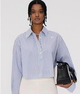 심플 스프라이트 무늬 긴소매 카라 셔츠  simple sprite-patterned long-sleeved collar shirt