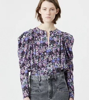 여성 꽃무늬 라운드넥 긴팔 블라우스   Women&#039;s flower-patterned round neck long-sleeve blouse