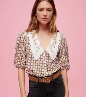 여성 패턴 레이스 카라 블라우스    women&#039;s patterned lace collar blouse