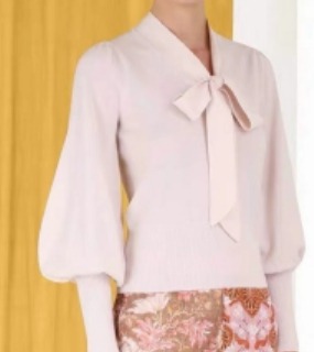 핑크색 리본 긴팔 블라우스  Pink ribbon long-sleeve blouse