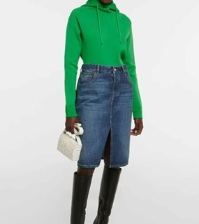 슴림핏 미디엄 단추 청치마  Slim Fit Medium Button Jean Skirt