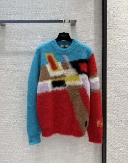 브라운 인타르시아 니트 울 스웨터  Brown Intarsia Knitwear Wool Sweater