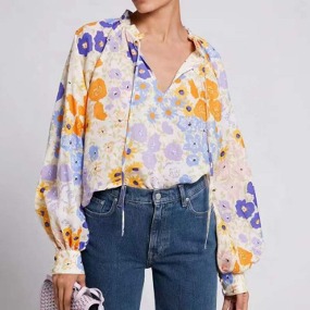 플라워 긴팔 블라우스  Flower long-sleeved blouse